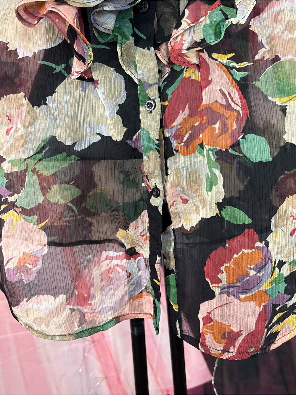 Ralph Lauren Black Floral Print Blouse with Green Label Sz L - Picture 4 of 10